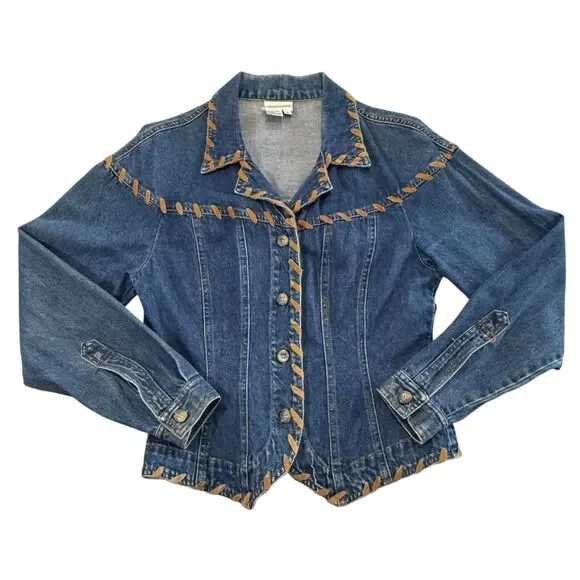 Vintage Newport News Denim Jacket Western Y2K Women's Size 8 Rodeo Festival Trim - Picture 6 of 12